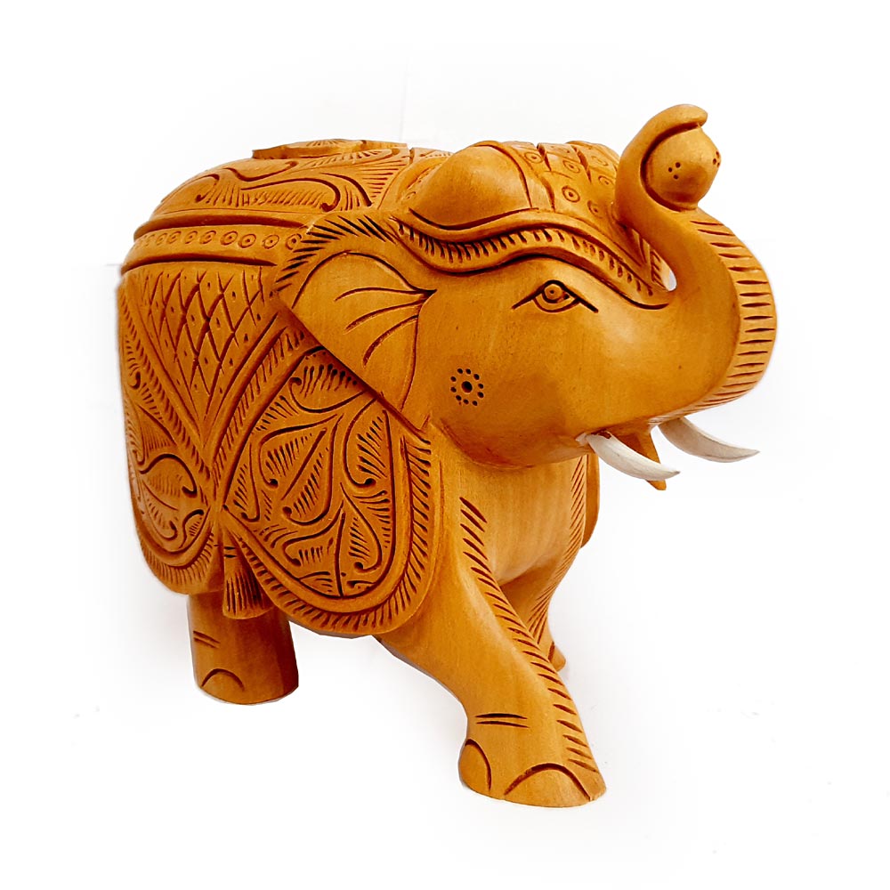 Wood Carving Elephant Figurine