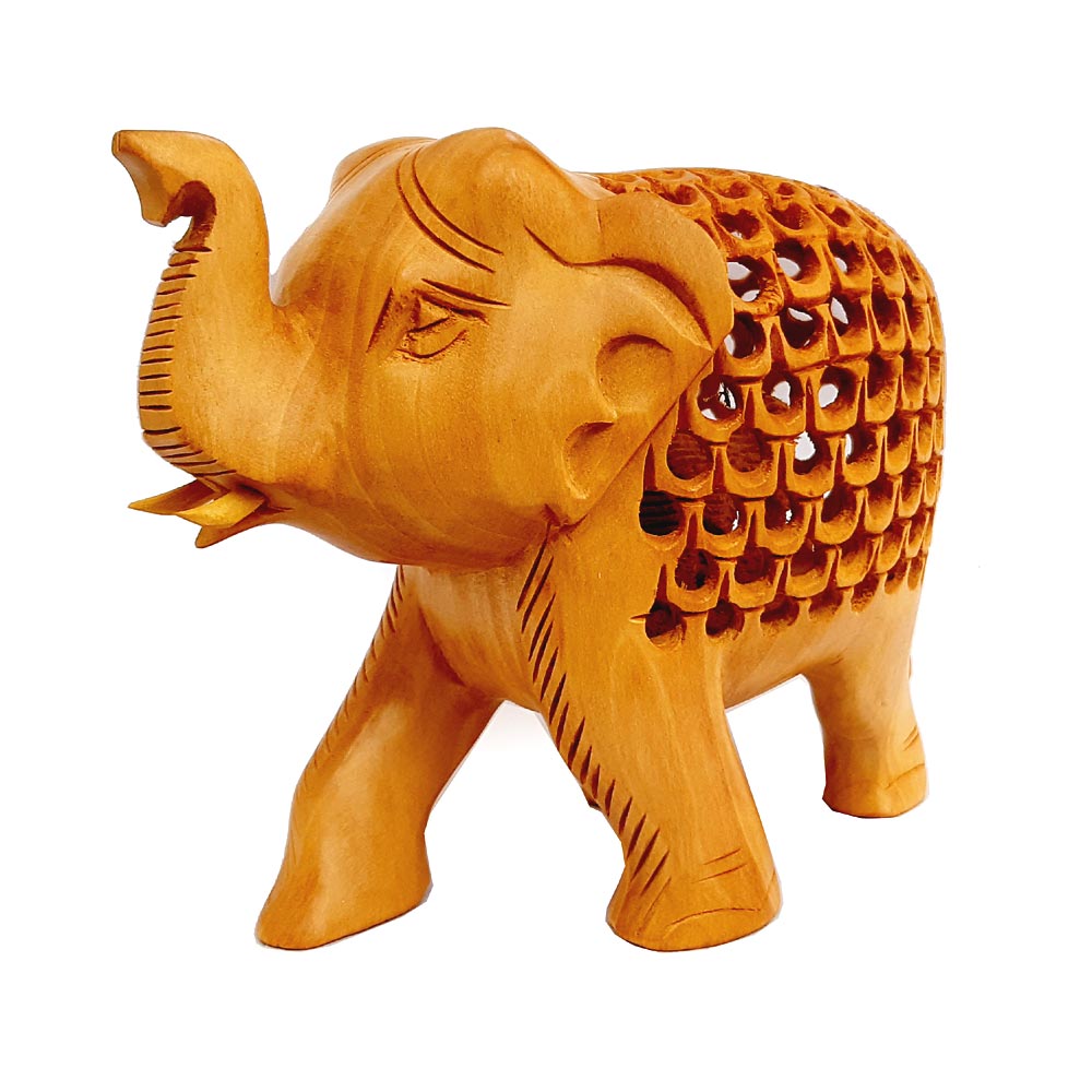 Wooden Jali Elephant Idol
