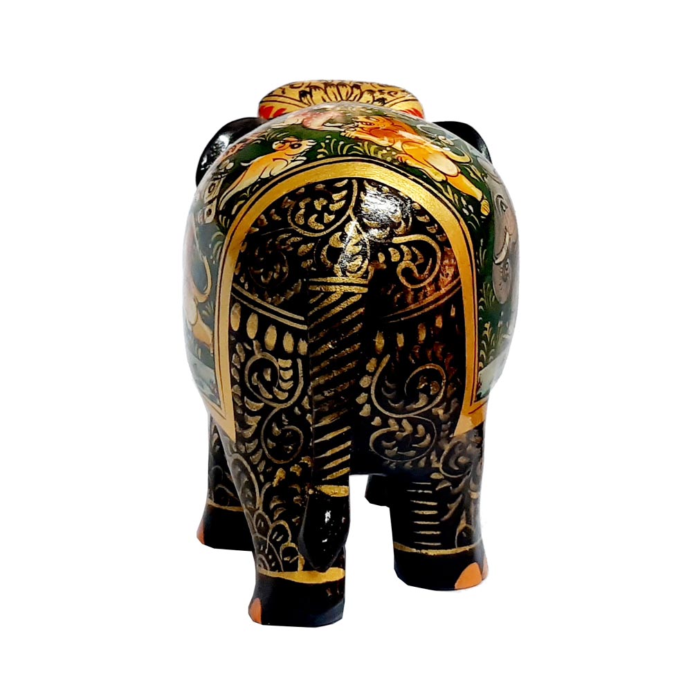 Wooden Elephant with Mughal Painting