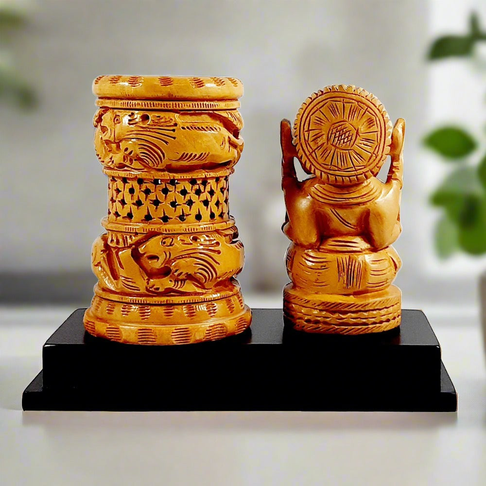 Wooden Pen Holder with Ganpati Idol