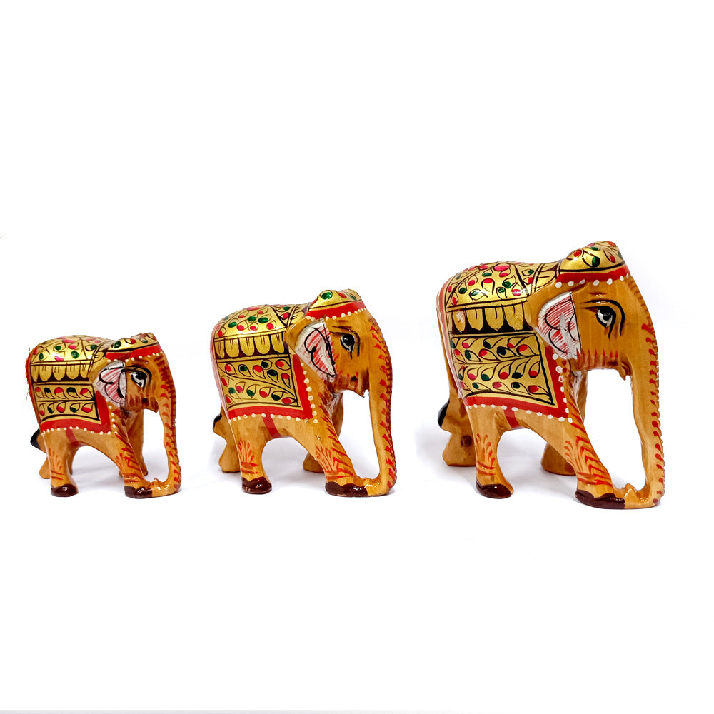 Wooden Family Elephant Statue