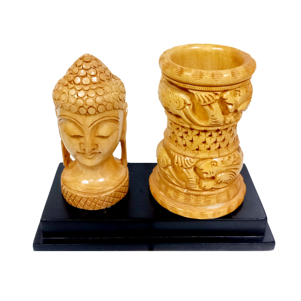 Wood Carving Pen Stand for Office Use