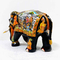 Wooden Elephant with Miniature Painting