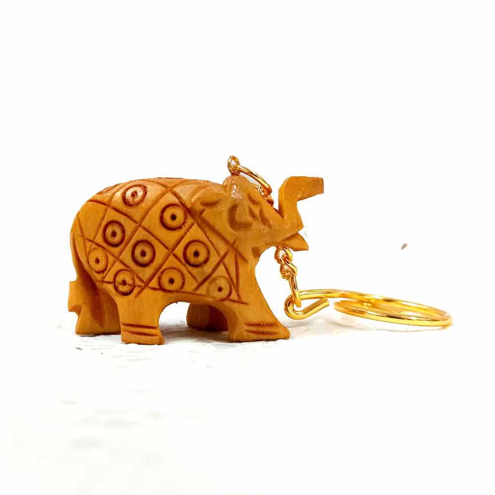 Wood Carving Elephant Keychain