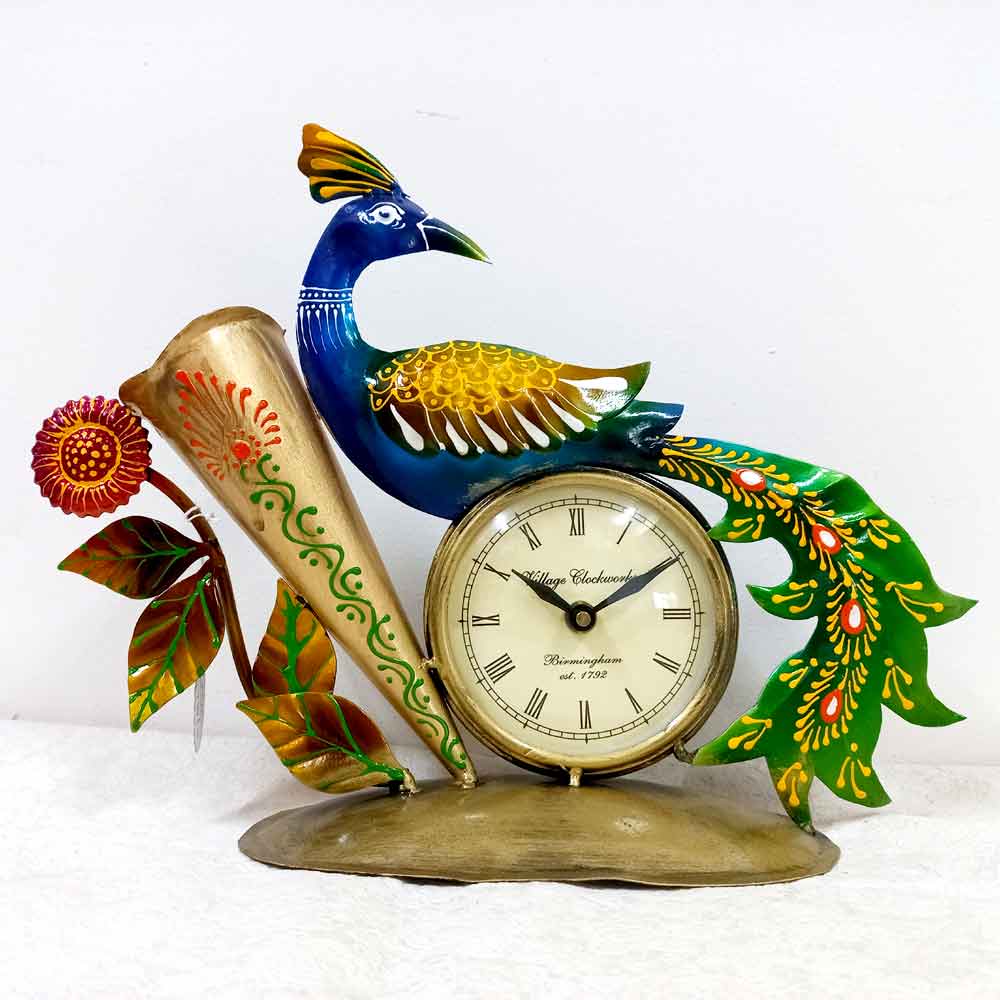 Metal Hand Painted Peacock Clock