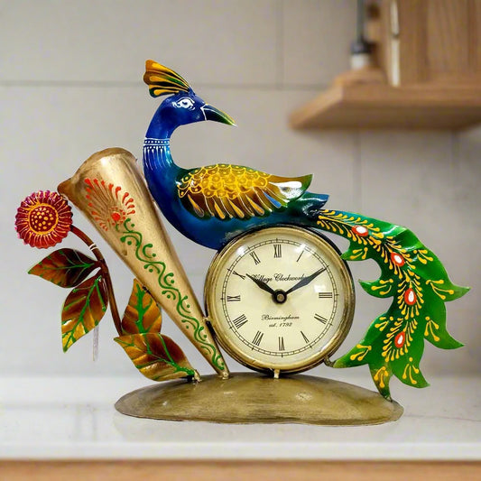 Metal Hand Painted Peacock Clock