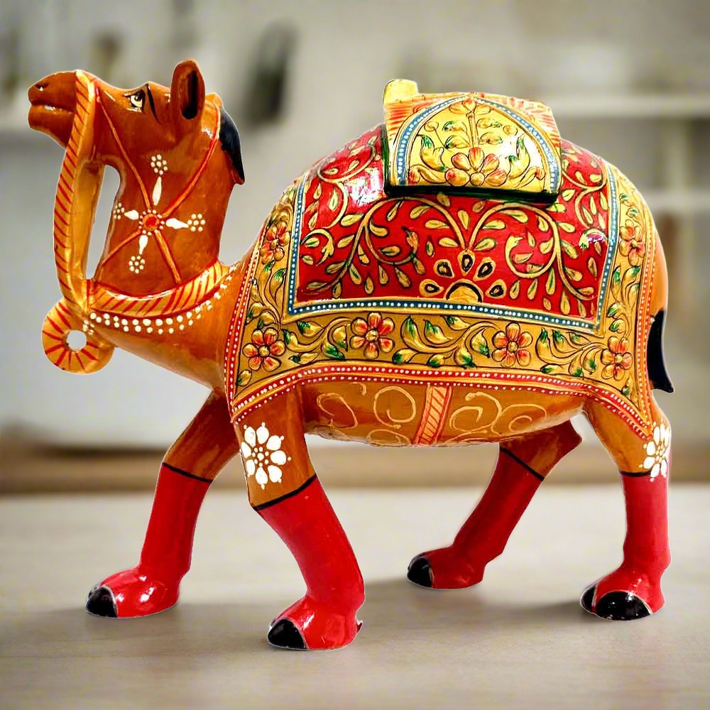 Wooden Emboss Painting Camel Statue