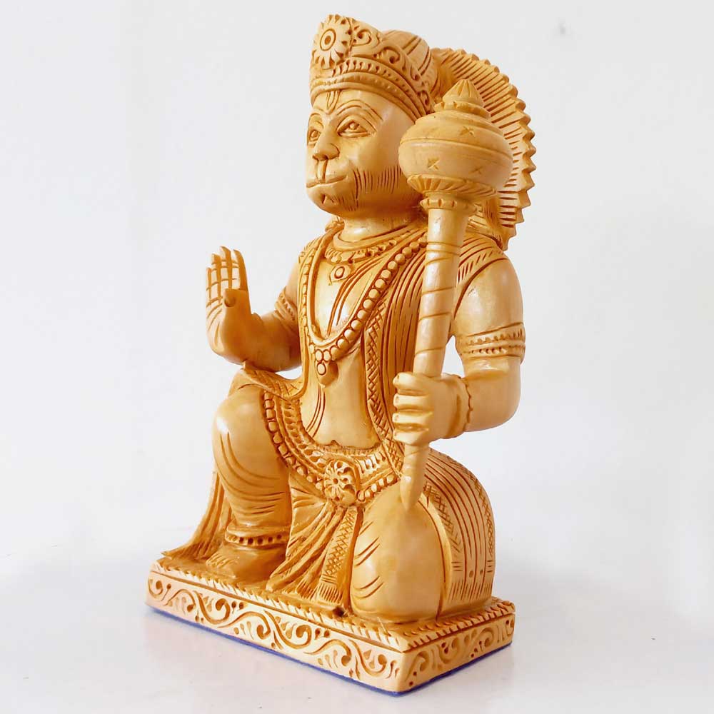 Wooden Sitting Hanuman Statue