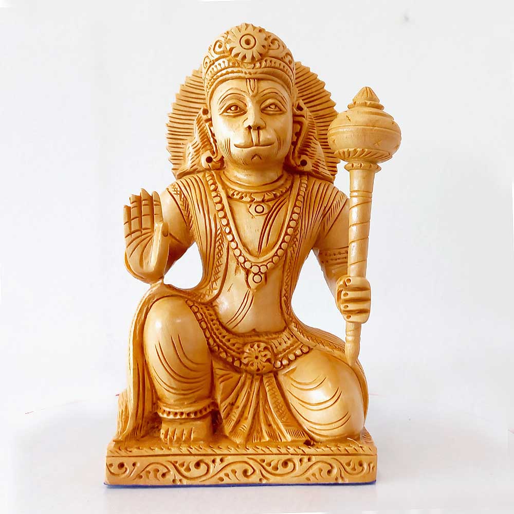 Wooden Sitting Hanuman Statue