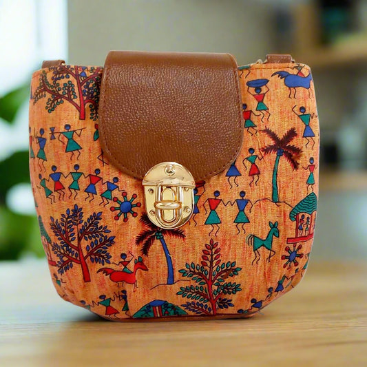Handmade Warli Print Sling Bag