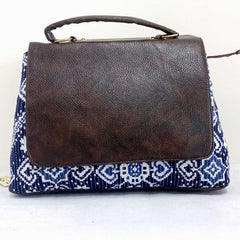 Leather Sling Bag with Ethnic Print