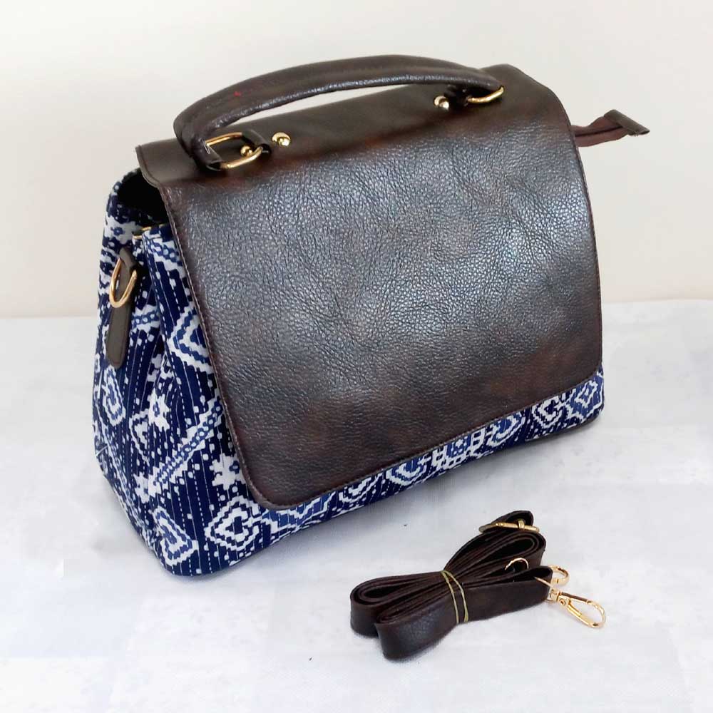 Leather Sling Bag with Ethnic Print