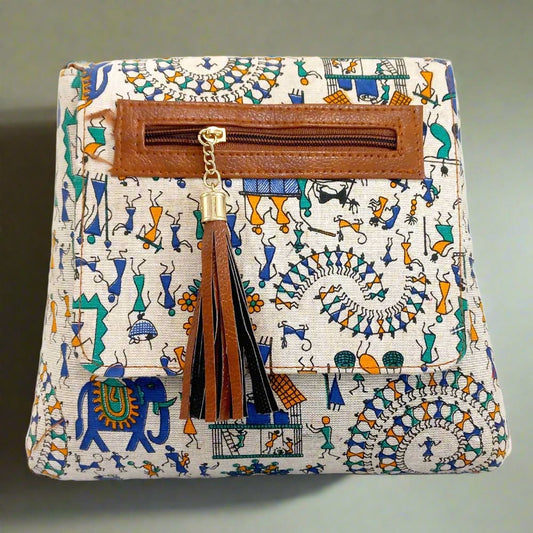 Warli Print Cotton Sling Bag