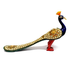 Metal Decorated Peacock With Long Feathers