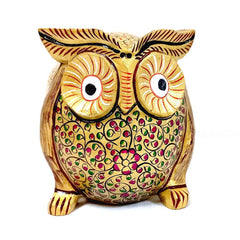 Wooden Hand Painted Owl Statue