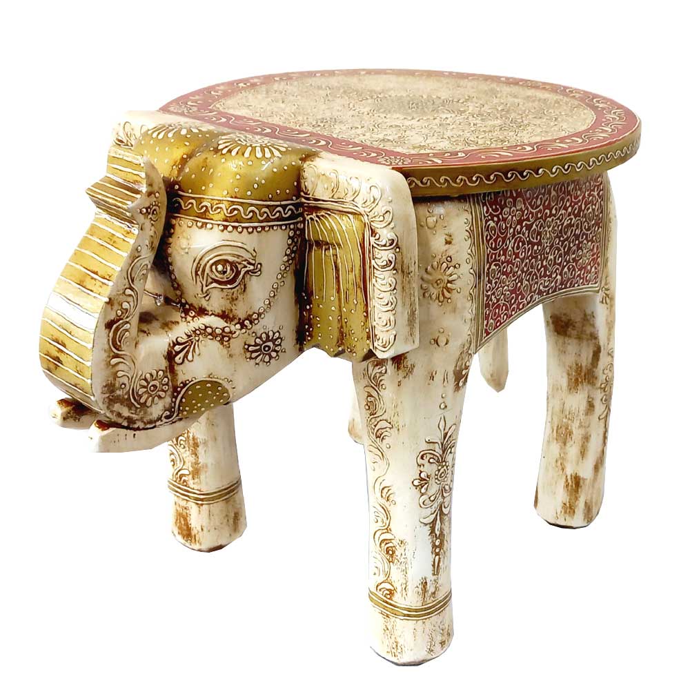 Wooden Traditional Hand Painted Elephant Stool