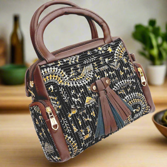 handbag with warli print