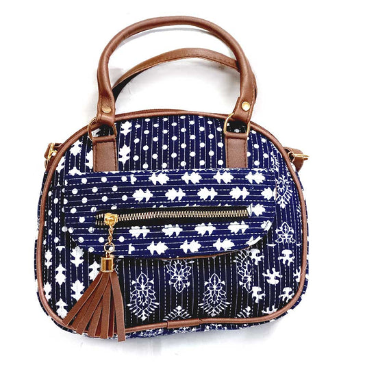 blue ethnic print sling bag