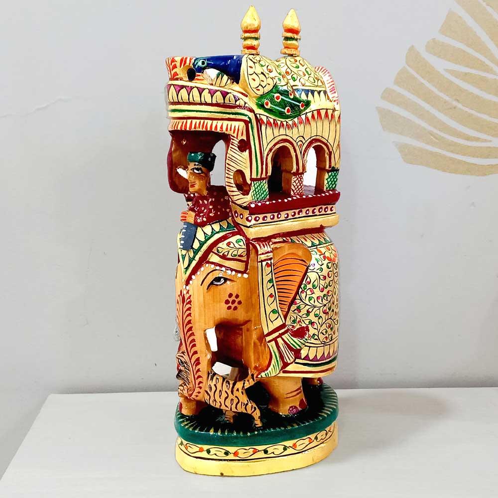 Wooden Hand Painting Ambabari Elephant Figurine