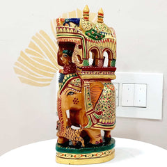 Wooden Hand Painted Ambabari Elephant Statue