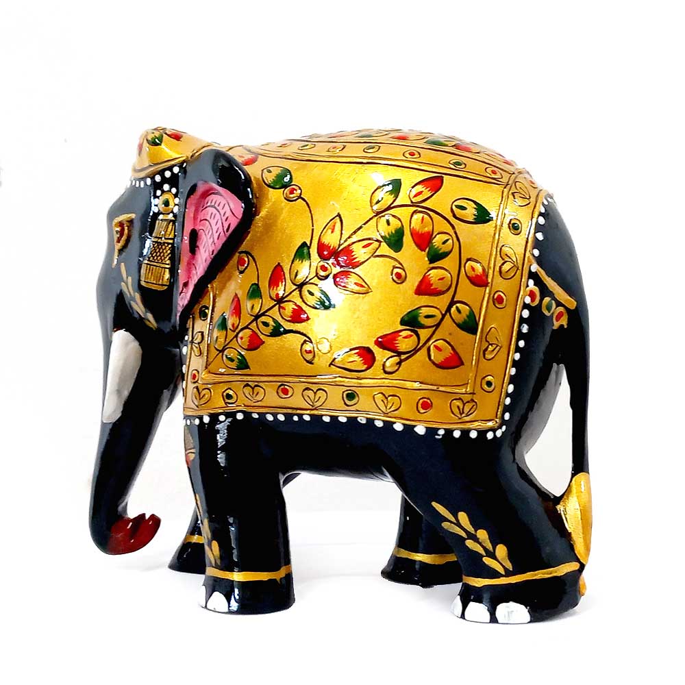 Wooden Elephant Statue with Painting