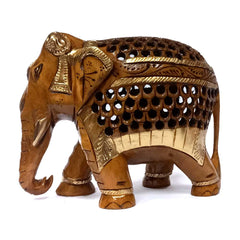 Brown & Gold Painting Wooden Elephant