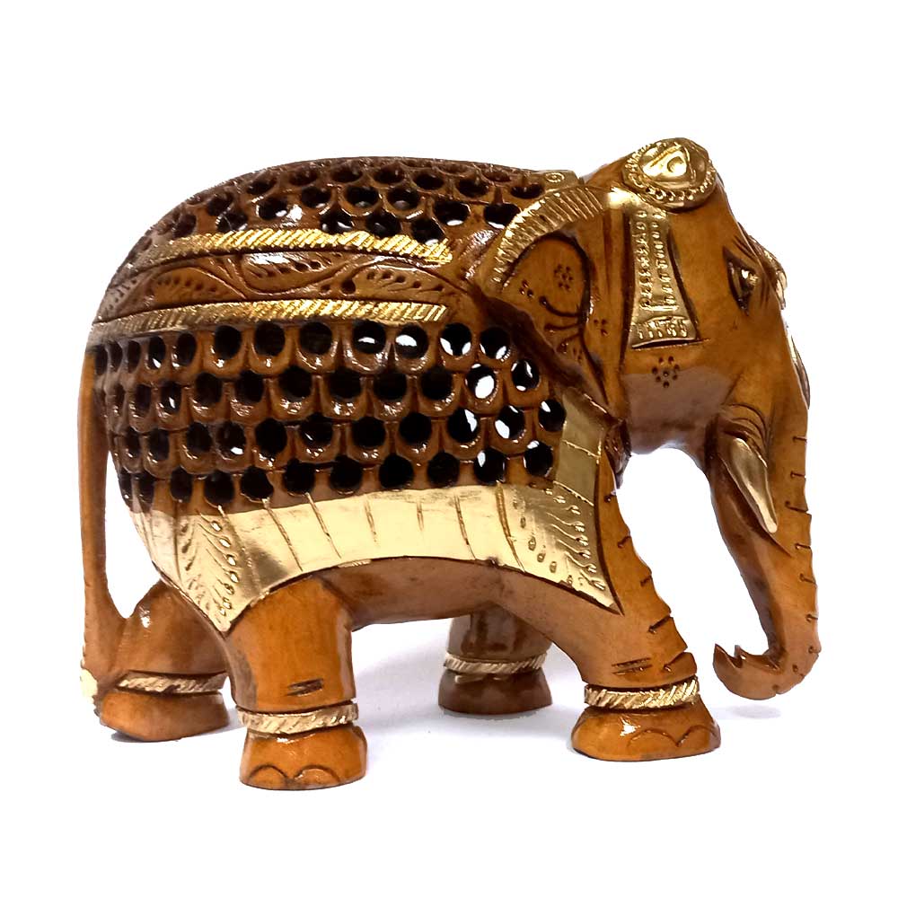 Brown & Gold Painting Wooden Elephant