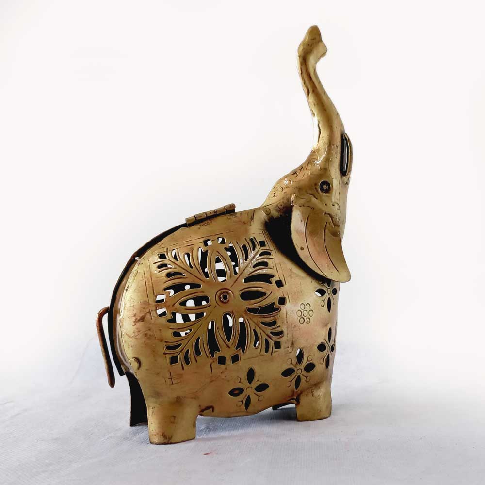 A 20cm metal elephant t-light holder, a wonderful gift for graduation decor.