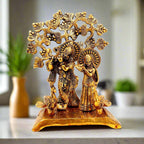 Exquisite metal Radha Krishna standing statue (15x9cm) – perfect pooja room & wedding gift decor.
