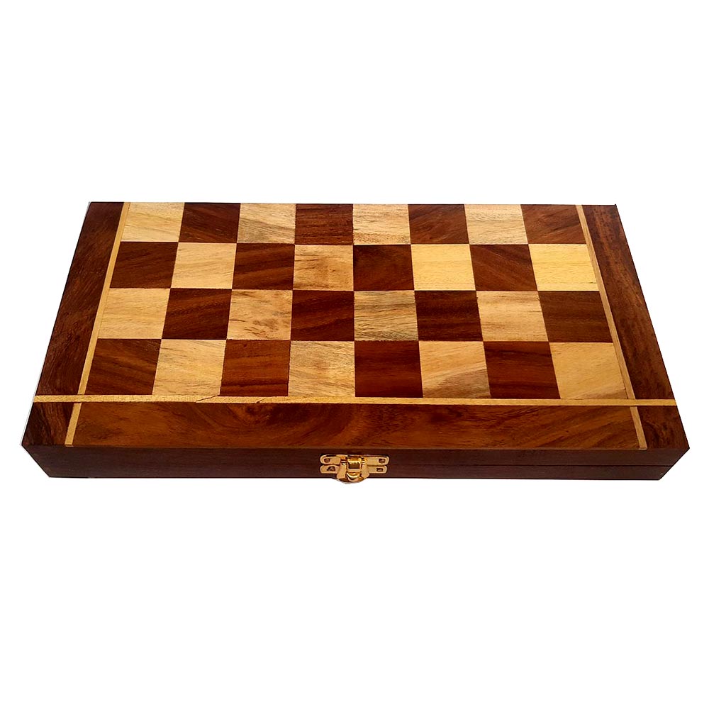 Fine quality wood folding chess set – compact 3cm height design stores all pieces inside for easy carrying.