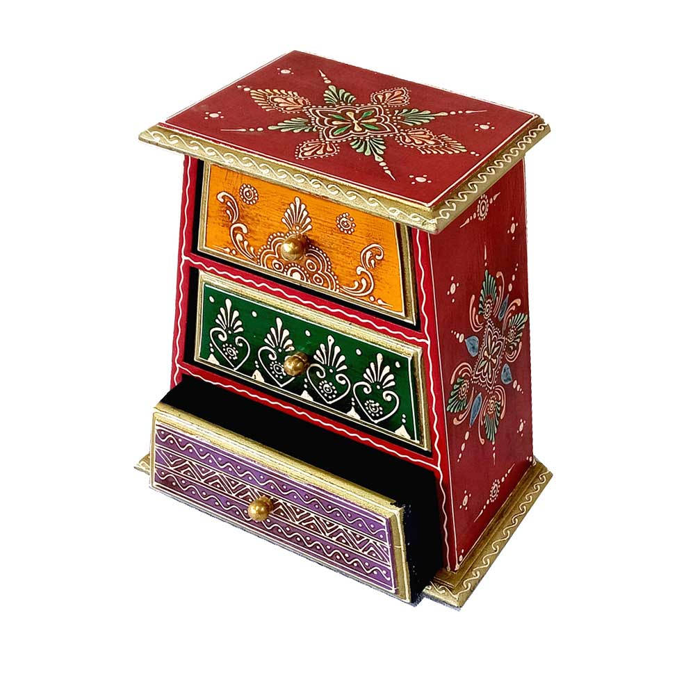 A 3-tier drawer box, a nice-looking and useful piece for home or office decor.