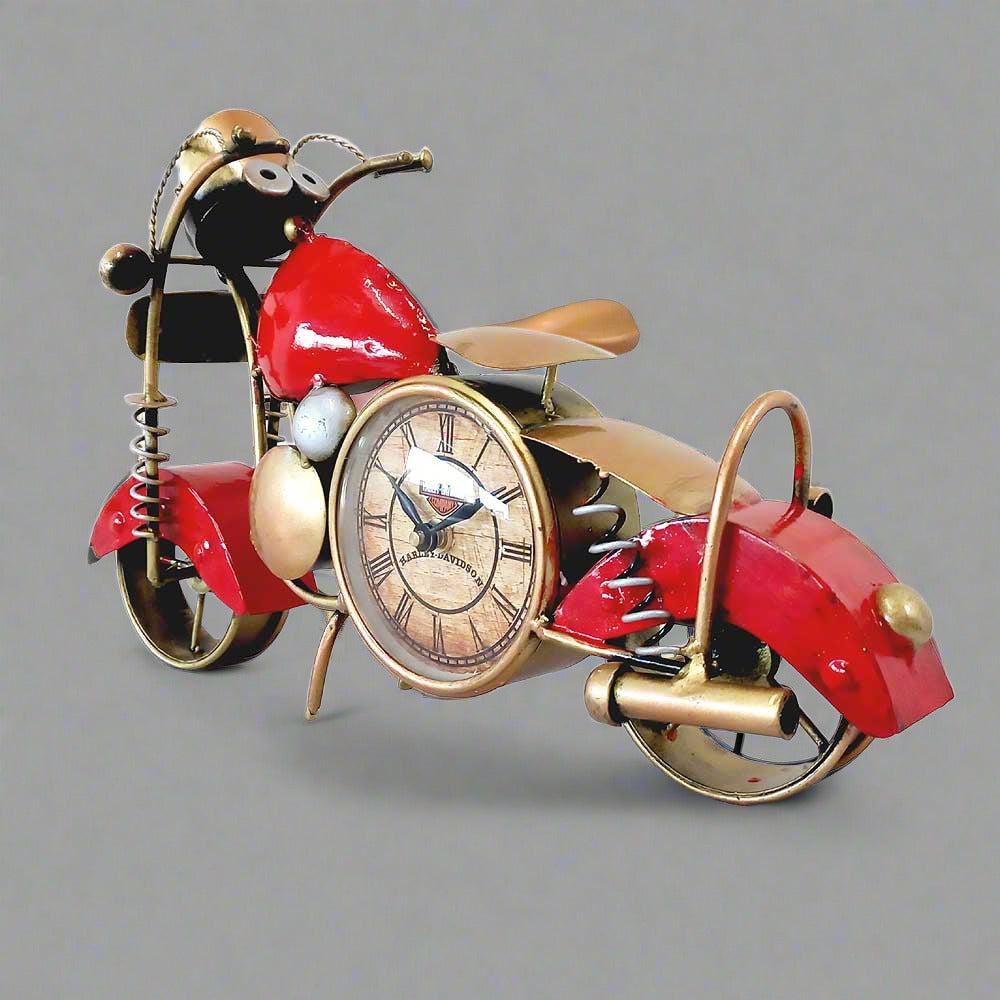 A 38cm metal antique clock with a unique Royal Enfield design and beautiful painting.