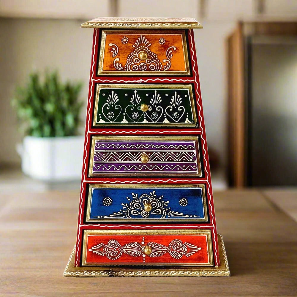 A 5-drawer wooden box for storing jewelry and stationery, perfect for home or office.