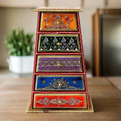 A 5-drawer wooden box for storing jewelry and stationery, perfect for home or office.