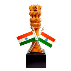 Wooden Ashok Pillar Stambh with India Flag - kkgiftstore