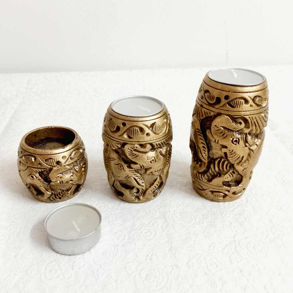 Beautiful Wood Carving Candle Holder Set