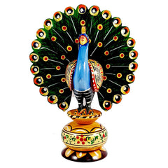 Wooden Painted Dancing Peacock Statue - kkgiftstore