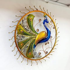 Wall Decor Metal Hand Painted Peacock Frame - kkgiftstore