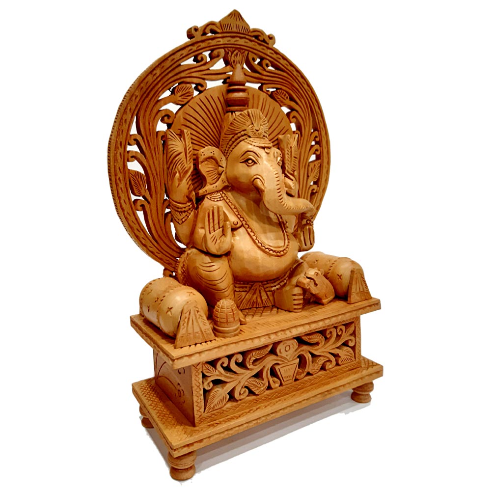 Wood Carving Ganesh Statue - kkgiftstore