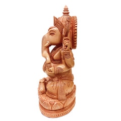 Wood Carving Ganpati Idol