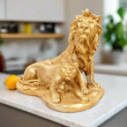 Front view gold painted lion tiger resin idol for home office gifting 20cm length