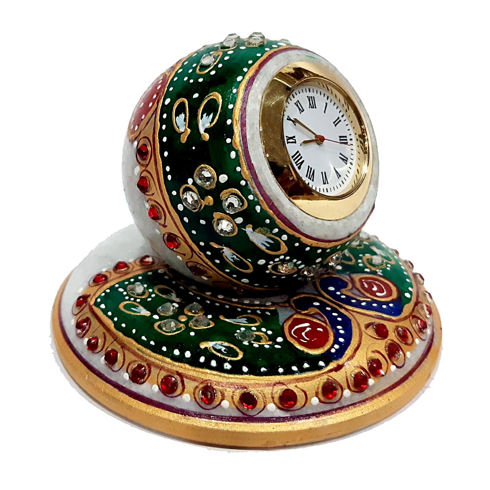 Marble Painted Round Clock with Base - kkgiftstore