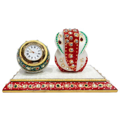 Marble Ganesh with Clock Painted - kkgiftstore