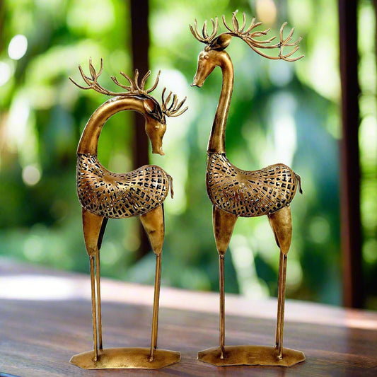 Set of 2 Metal Deer Candle Holder & Showpiece