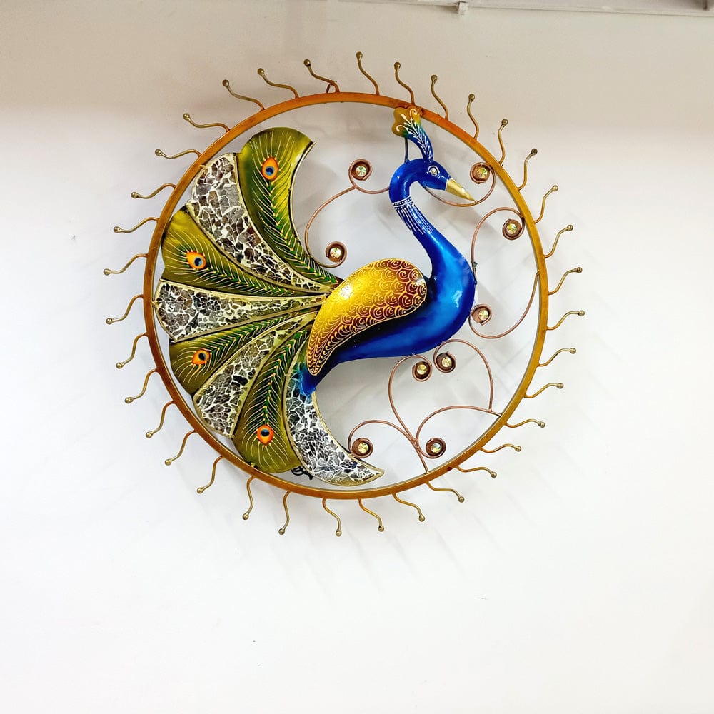 Wall Decor Metal Hand Painted Peacock Frame - kkgiftstore