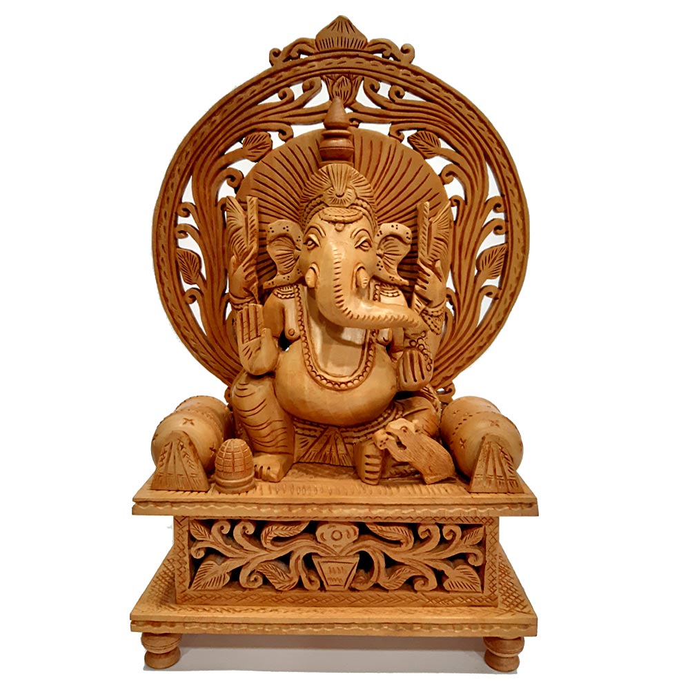 Wood Carving Ganesh Statue - kkgiftstore