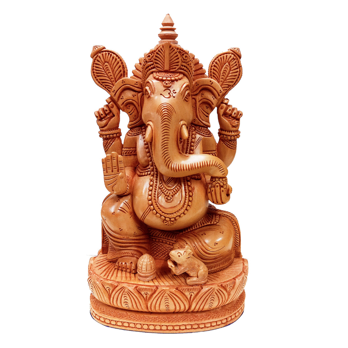 Wood Carving Lotus Ganesh Idol