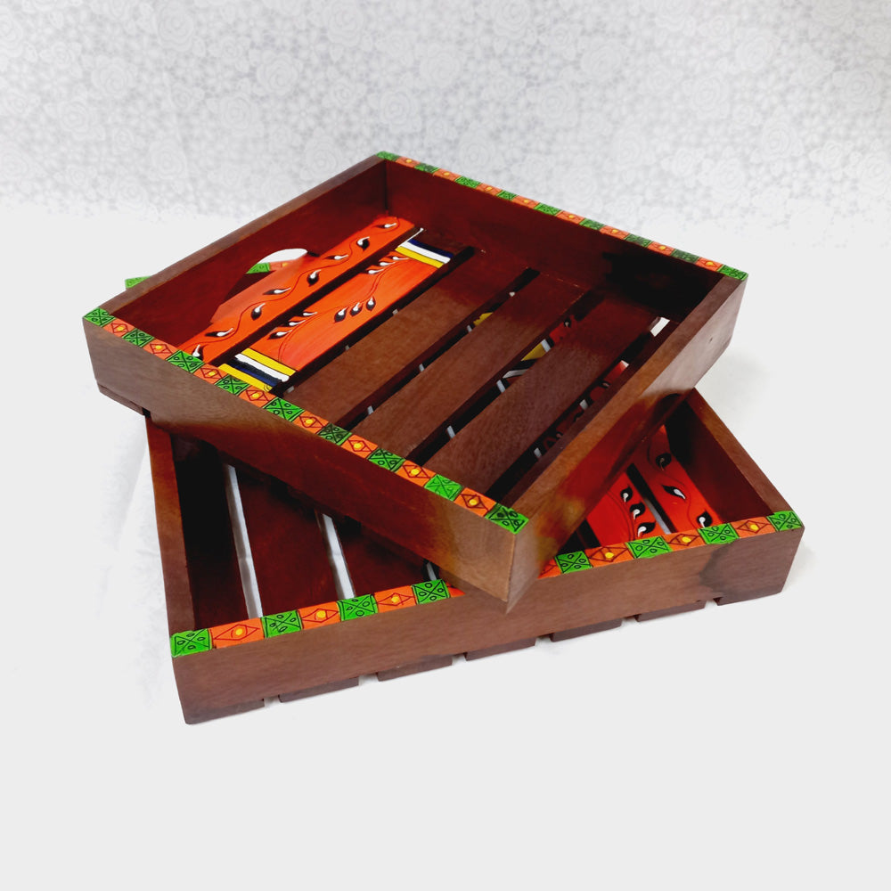 Traditional Wooden Painted Tray set - kkgiftstore