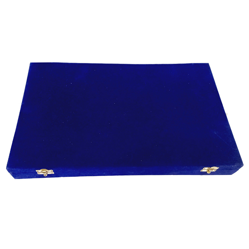 Luxury velvet box for storing Meenakari metal chess set pieces.