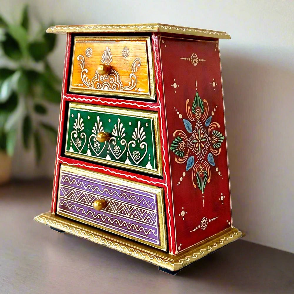 An antique-style wooden jewelry box with 3 layers, a great option for a wedding gift.
